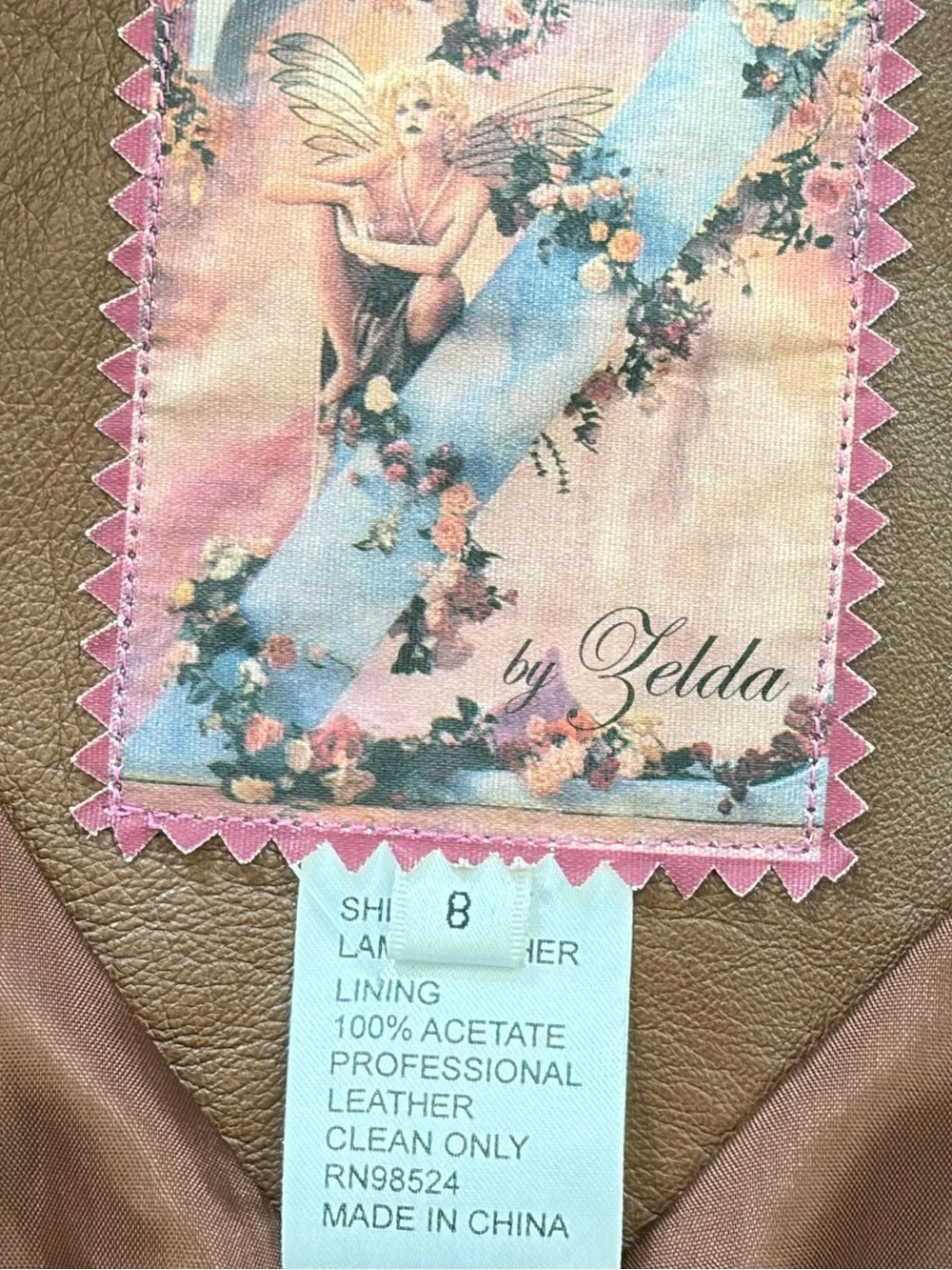 Vintage Y2K Zelda Cognac Lamb Leather Jacket Utility Pocket Boho Size 8 - Picture 6 of 7